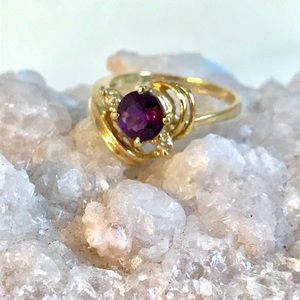 SOLD 14k Gold Amethyst And Diamond Ring